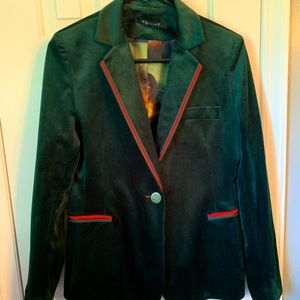 Unique Green Velvet Blazer/Jacket Lined with Mona Lisa Print Sz 10 NWT
